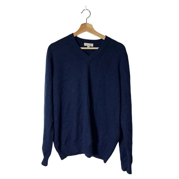 Kinross Cashmere Mens V-Neck Sweater M Navy Blue Cozy Soft - Picture 1 of 5